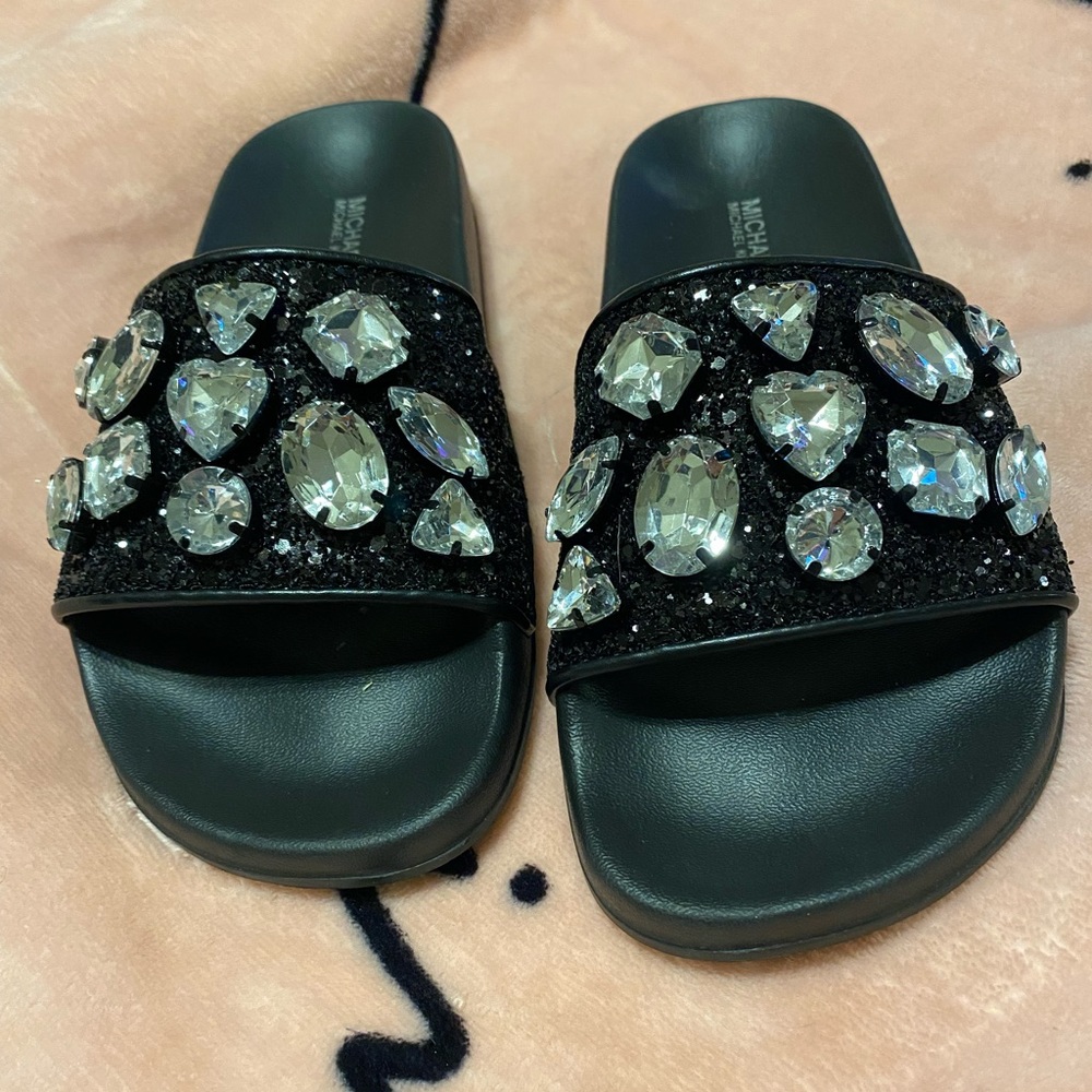 Sz~5 Womens Authenticated Michael Kors Sparkling Slides w/ sequins & Crytals